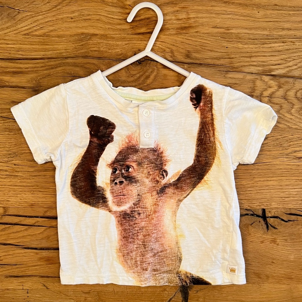 Rosie Pope (baby). Size 24 months. "Baby Chimp" two button t-shirt